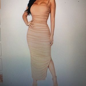 Ruched pink ankle length dress